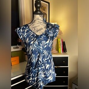Larry Levine Royal Blue Zebra Print Ruffle Blouse - Flowy & Flattering, Size S